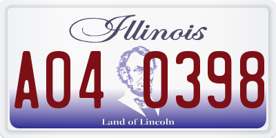 IL license plate A040398