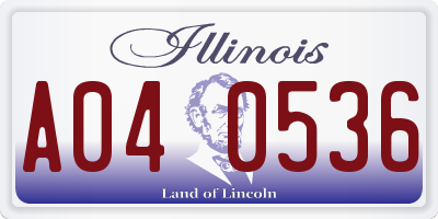 IL license plate A040536