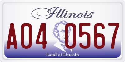 IL license plate A040567