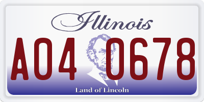 IL license plate A040678