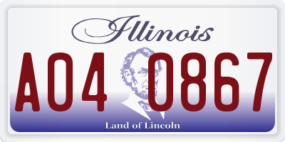IL license plate A040867