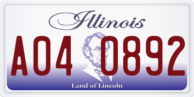 IL license plate A040892
