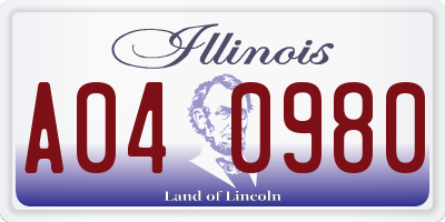 IL license plate A040980