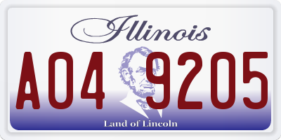IL license plate A049205