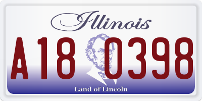 IL license plate A180398