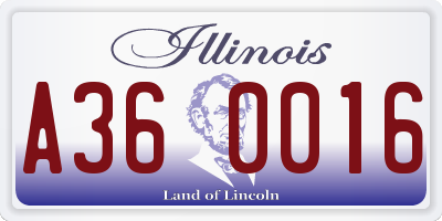 IL license plate A360016