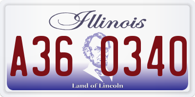 IL license plate A360340