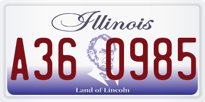 IL license plate A360985
