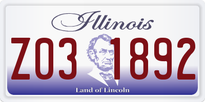 IL license plate Z031892