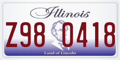 IL license plate Z980418