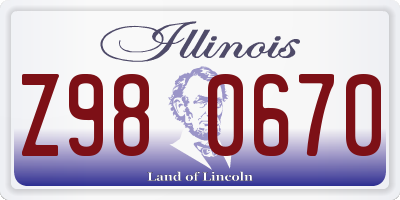 IL license plate Z980670