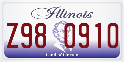 IL license plate Z980910