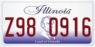 IL license plate Z980916
