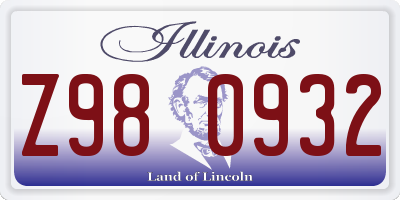 IL license plate Z980932