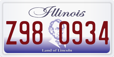 IL license plate Z980934
