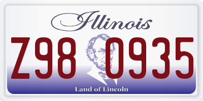 IL license plate Z980935