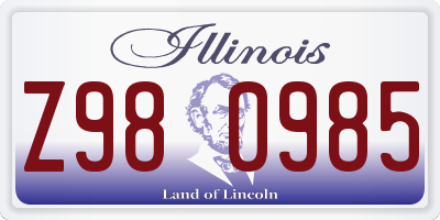 IL license plate Z980985