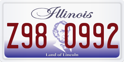 IL license plate Z980992