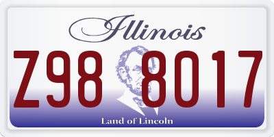 IL license plate Z988017