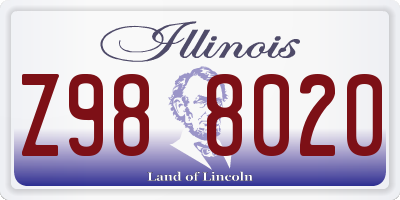 IL license plate Z988020