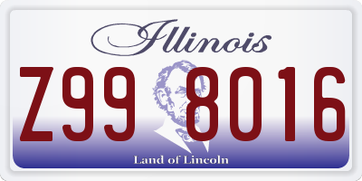 IL license plate Z998016