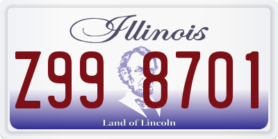 IL license plate Z998701