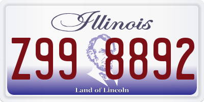 IL license plate Z998892
