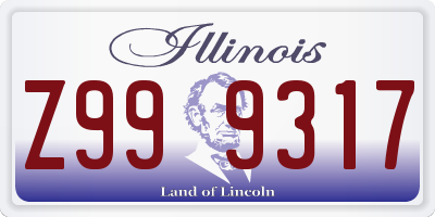 IL license plate Z999317