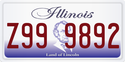 IL license plate Z999892