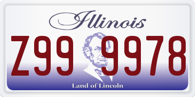 IL license plate Z999978