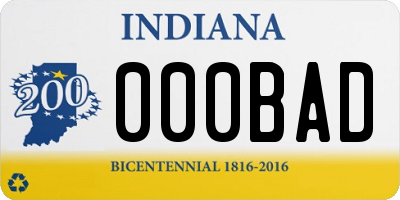 IN license plate 000BAD