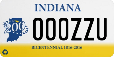 IN license plate 000ZZU