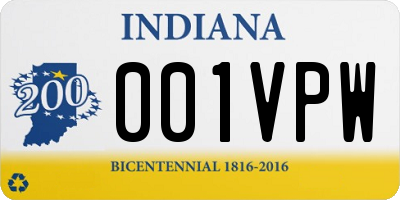 IN license plate 001VPW