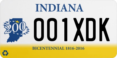 IN license plate 001XDK