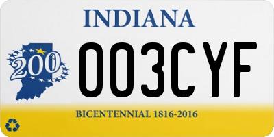 IN license plate 003CYF