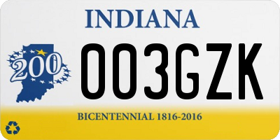 IN license plate 003GZK