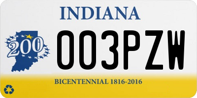 IN license plate 003PZW