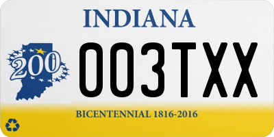 IN license plate 003TXX