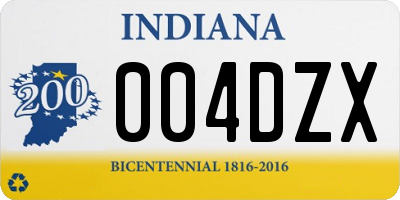 IN license plate 004DZX