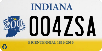 IN license plate 004ZSA