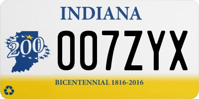 IN license plate 007ZYX