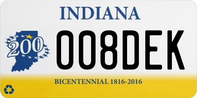 IN license plate 008DEK