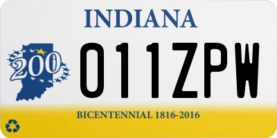 IN license plate 011ZPW
