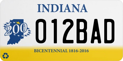 IN license plate 012BAD
