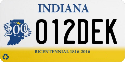 IN license plate 012DEK