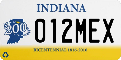 IN license plate 012MEX