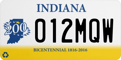 IN license plate 012MQW