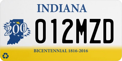 IN license plate 012MZD