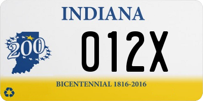 IN license plate 012X
