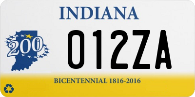 IN license plate 012ZA